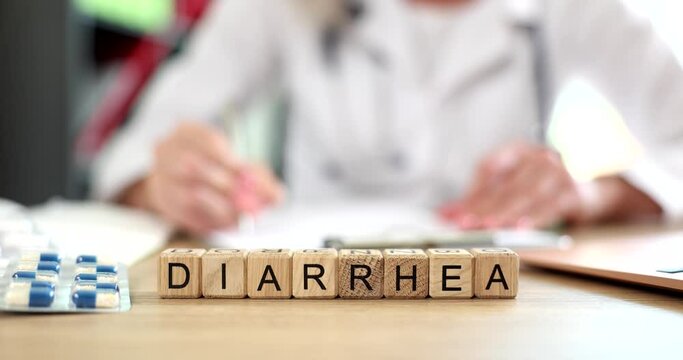 Doctor writes diagnosis of diarrhea to patient. Dysbacteriosis, neurogenic disorders, and infectious or inflammatory processes in digestive organs