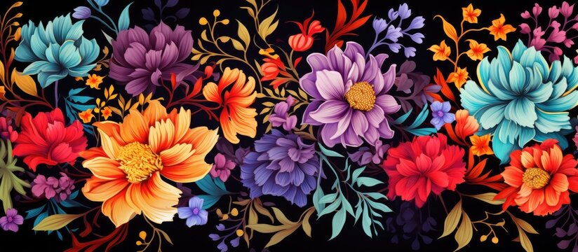 Oriental flowers and leaves create a seamless pattern