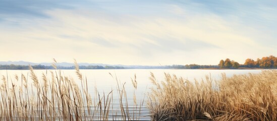 reed covered coast of a lake