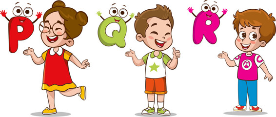 Education Concept and literacy learning vector illustration with Cartoon Characters.alphabet learning.