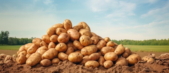 Fototapeta na wymiar Organic potato harvest in agricultural field