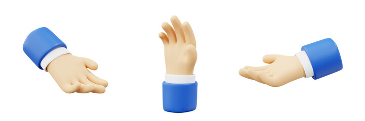 3D Set Giving hand gesture with an empty open palm, offering or showing something, a sign of assistance, presentation, or begging