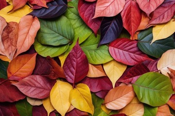 full-frame shot of various leaves in mid-change colors