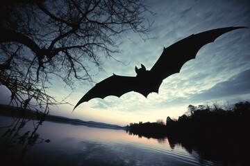Fototapeta premium lone bat in mid-flight against moonlit sky