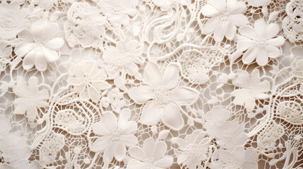 Closeup of white wedding lace for background. Generative Ai.