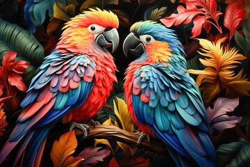Exotic birds in the jungle, aesthetic background