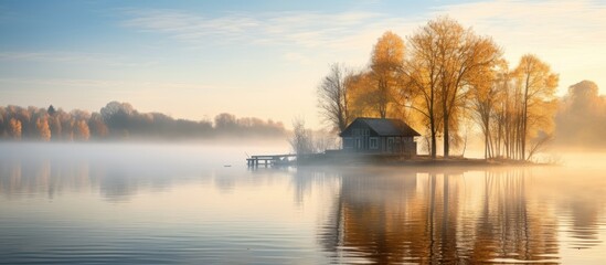 Fall morning lake fog
