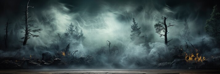 Fog Darkness Smoke Mist On Wooden , Banner Image For Website, Background abstract , Desktop Wallpaper - obrazy, fototapety, plakaty