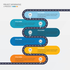 Infographic suqare process design with icons and 6 options or steps.