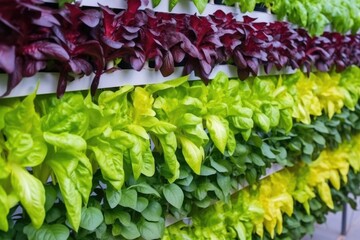 rows of colorful hydroponic bell peppers in vertical farming setup