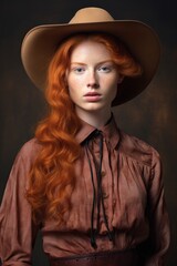 Fototapeta premium studio portrait of a ginger cowgirl