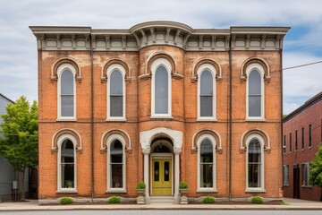 Obraz premium a brick italianate building focusing on its tall, rounded windows