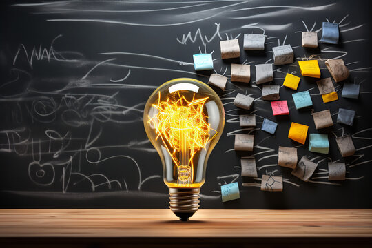 Chalkboard Chalk Drawing Hanging Light Bulb Bright Idea Blackboard Concept  Stock Photo by ©Irrmago 200913692