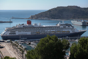 Classic cruiseship or cruise ship liner Bolette in port of Cartagena Espana, Spain gateway in...