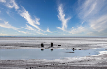 Fototapeta na wymiar Empty salt lake and blue sky
