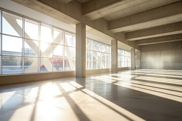 light patterns on large glass windows in a concrete building