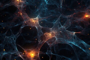 A swirling vortex of vibrant neural pathways resembling a mesmerizing galaxy of interconnected neurons - obrazy, fototapety, plakaty
