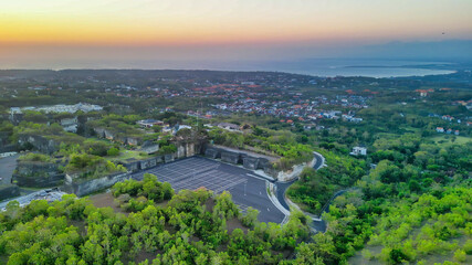 Amazing aerial view of Bali countryside at sunset