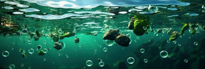Naklejka na ściany i meble Bubbles Bokeh Underwater Clear Green Ocean , Banner Image For Website, Background abstract , Desktop Wallpaper