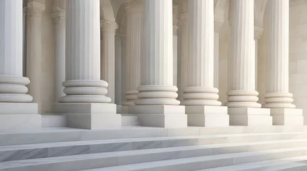  White marble stairs, colonnade, and stone columns of law building with classic, ancient architecture. Copy space for text, advertising, message, logo © CFK