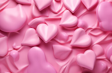 Pink background with many heart shapes on the surface