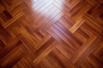 dark mahogany parquet floor shot from a high angle - obrazy, fototapety, plakaty