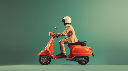 A person riding a scooter - obrazy, fototapety, plakaty