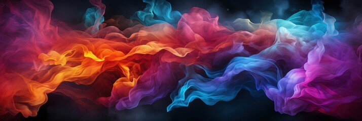 Colorful Smoke On Dark Backgroundl , Banner Image For Website, Background abstract , Desktop Wallpaper - obrazy, fototapety, plakaty
