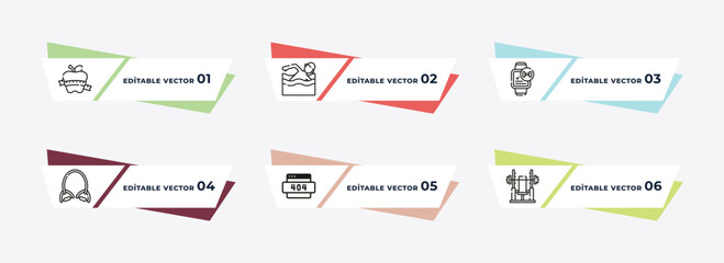 good diet, man swimming, sport expander, pushups exercises, trainers, barbell weightlifting outline icons. editable vector from gym and fitness concept.