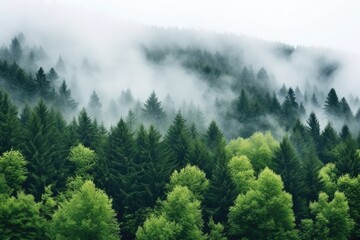 thick fog blanketing a dense forest
