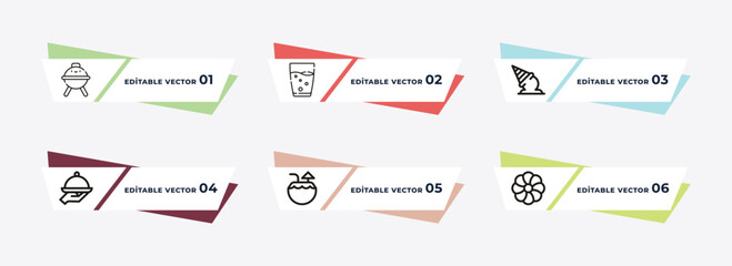 grill, water container, fallen, scale balanced tool, time to have a break, kebab outline icons. editable vector from food concept.