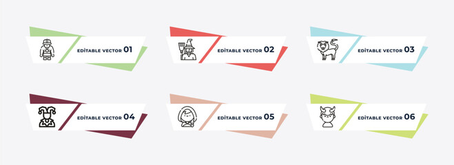 dwarf, witch, chimera, joker, quetzalcoatl, enchantment outline icons. editable vector from fairy tale concept.