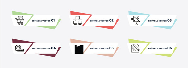 cart with books, computer and network, right triangle, measuring tools, bars, school supplies outline icons. editable vector from education concept.