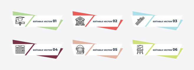 graduate, law, rulers, watch, astronaut, earth globe outline icons. editable vector from education concept.