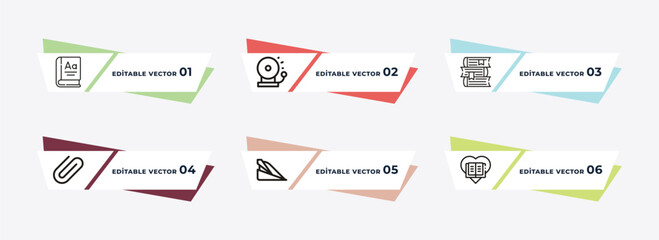 crayon, sash, quasimodo, attachment, reading, letter outline icons. editable vector from education concept.