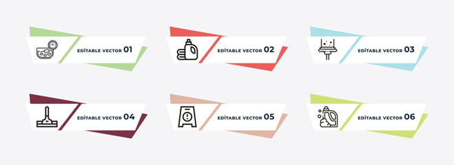 soak, softener, glass cleaning, wiper, slippery, detergent outline icons. editable vector from cleaning concept.