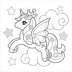 Hand drawn unicorn outline illustration