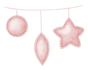 Baby garland for newborns. Decoration for children's room. Motherhood. Festoon toy for newborns. Watercolor illustration. Isolated. Design for kids goods and shops, cards, baby shower, children's room