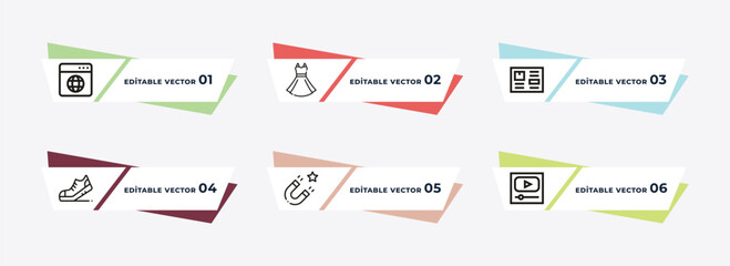 browser, fashion, label, sport shoe, magnet, video outline icons. editable vector from blogger and influencer concept.