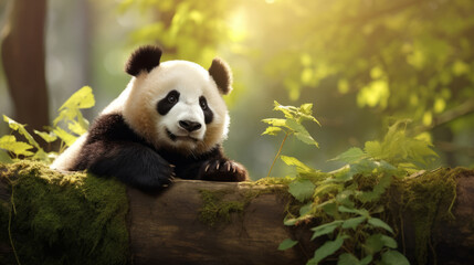 Fototapeta premium Cute panda animal on natural background