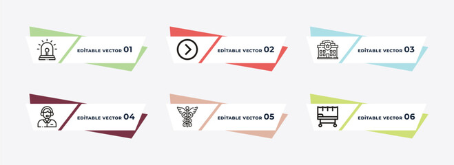 siren, keep right, police station, call center, medical, stretcher outline icons. editable vector from alert concept.