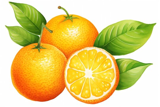 Generative AI : Hand drawn watercolor painting on white background. illustration of fruit orange