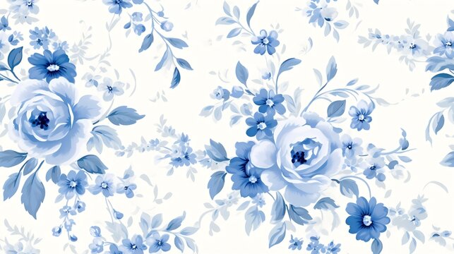 Fototapeta Generative AI : Shabby chic vintage roses, tulips and forget-me-nots vintage seamless pattern