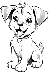 Generative AI : cute puppy in cartoon style simple coloring book page
