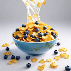 bowl of milk cornflakes berries generative ai