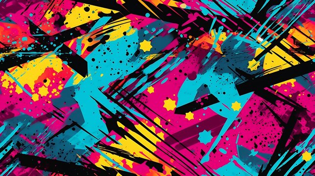 Fototapeta Generative AI : Abstract neon sporty seamless pattern.