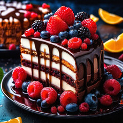 chocolate cake with berries generative ai