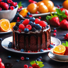 chocolate cake with berries generative ai