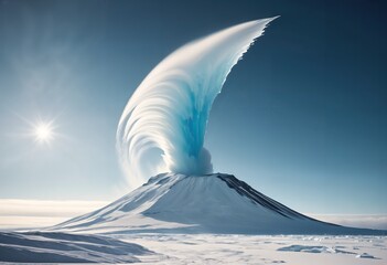 explosion at the peak of a snowy mountain