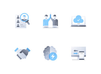 Online office and employees - flat design style icons set